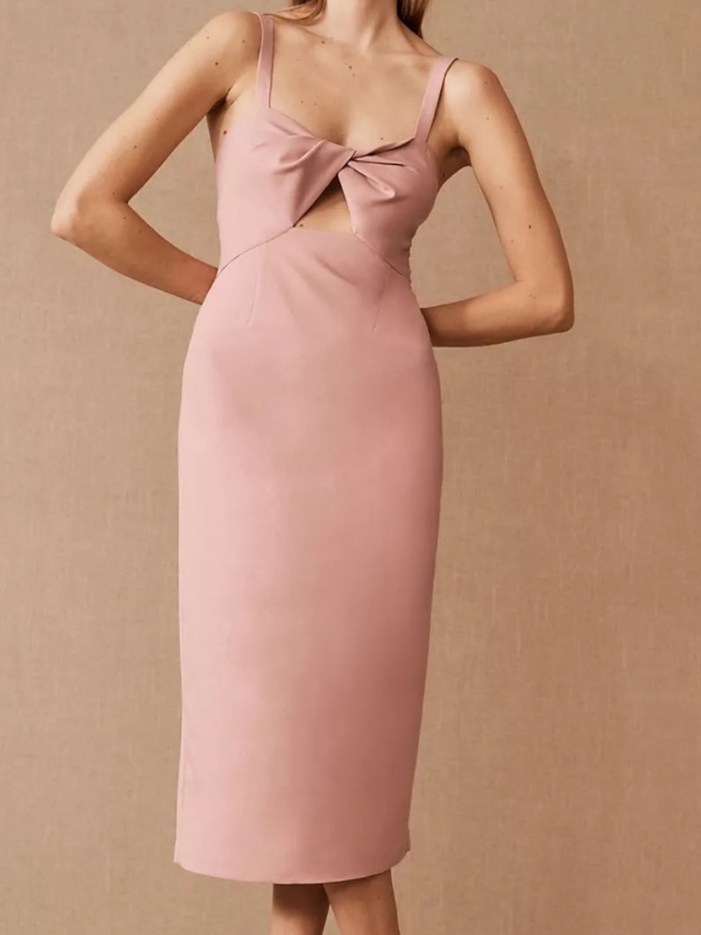BHLDN Evonna Dusty Rose Bow-Front Midi Dress